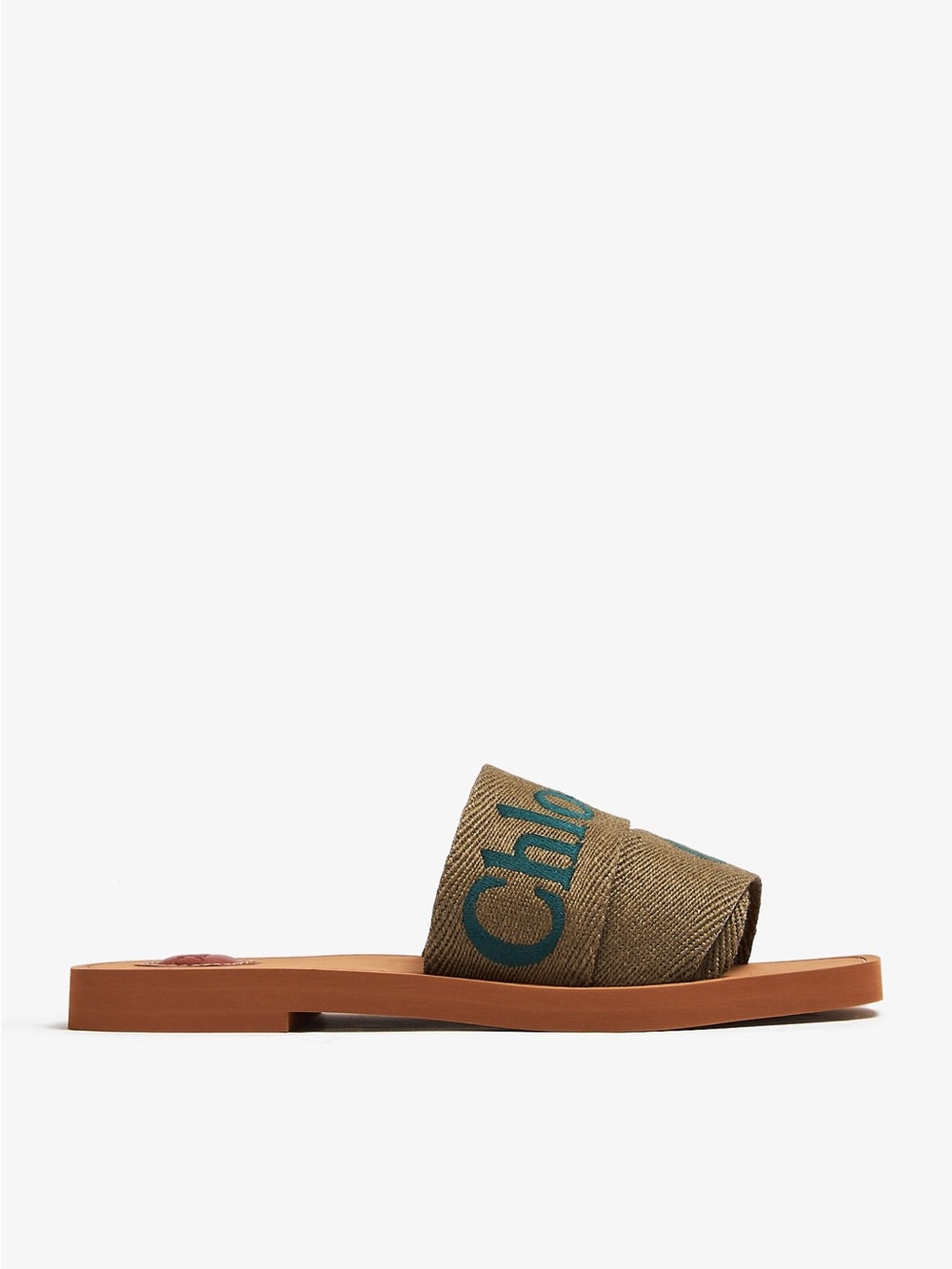 Chloe Woody Woven Slide Sandals - Olive green with dark green logo - Picture 9 of 14